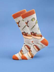 1 par de calcetines hasta el tobillo con estampado de perro caliente delicioso, cómodos y transpirables, personalizables, unisex, para otoño - Multicolor - Ver 7