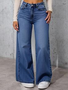 Pantalones vaqueros anchos de pierna ancha con bolsillos casuales para mujer de talla grande,estilo femenino, una opción de moda para el verano,para llevar a diario en tu día a día. - 2043 - Ver 8