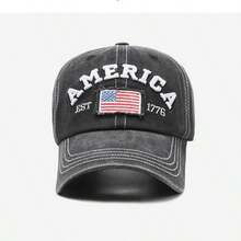 1pc AMERICA Embroidered Distressed Soft Top Baseball Cap, Unisex Outdoor Travel Sun Hat - A - View 5