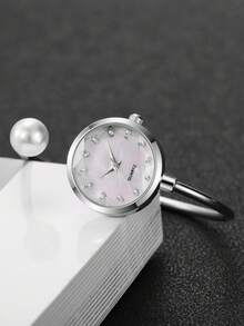 1件女士时尚水钻刻度小表盘优雅石英腕表，不含表盒 - 銀色 - 查看 5