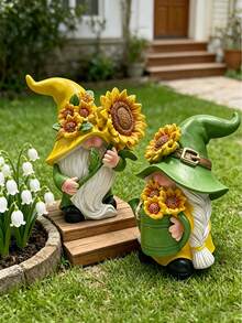 1 pieza Decoración de jardín para ancianos con girasol de resina, escultura enana de resina, adecuada para Navidad, Halloween, Acción de Gracias, Día de San Valentín y otras festividades, también aplicable para jardín, patio, restaurante, estantería, sala de estar, entrada y otros espacios - Multicolor - Ver 3