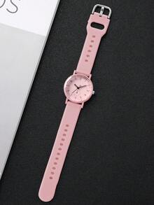 2pcs/Set Jam Tangan Silikon Wanita dengan Dial Angka Elegan, Jam Tangan Quartz + Gelang Berbentuk Hati (Kotak Jam Tangan Tidak Termasuk) - Berwarna merah muda - View 9