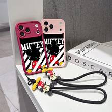 Disney Mickey Mouse Phone Case, Striped Contrast Back View Mickey Silhouette Pattern With "MICKEY" Letter Graphic Protective Soft Cover With Exclusive Mickey Cartoon Pendant Braided Lanyard, All-Inclusive Anti-Drop Shell For IPhone 17, 16, 15, 14, 13, 12, And 11 Pro,Galaxy S22 ,S23,S24,S25 Models. Made Of Durable TPU With Shockproof Protection. A Fun Gift For Family, Friends, Birthdays, Holidays, And Special Occasions. - Màu Đỏ Sâu - Xem 4