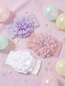 3 piezas Diademas florales extragrandes de pequeña princesa, elásticas suaves acanaladas sin marcas, regalos de registro para fiestas de primavera - Multicolor - Ver 3