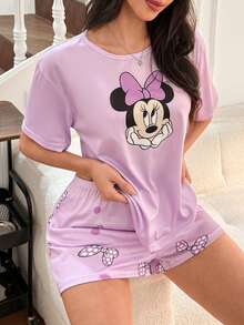 Disney Minnie Mouse Print Pajama Set - Shorts & Short Sleeve - Multicolor - View 6