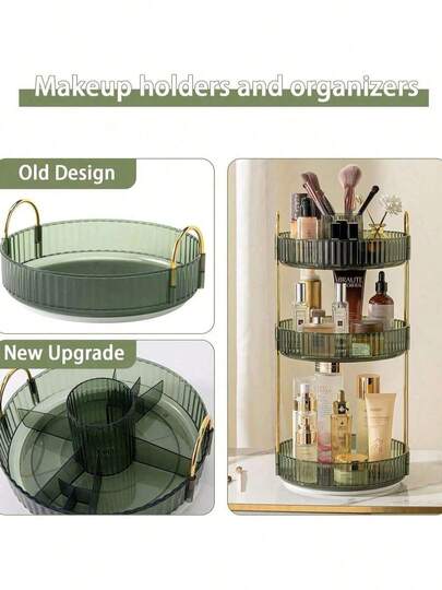 360 Rotating Makeup Organizer And Storage For Vanity Countertop 1Tiers,2 Tiers,3Tiers, High Capacity Cosmetic Skincare Perfume Organizer For Dresser Bathroom  Organizers(Green)