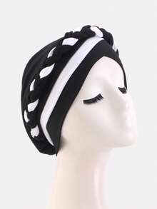 1 pieza Pañuelo de cabeza trenzado de dos colores hecho a mano para mujer, pañuelo de cabeza estilo africano adecuado para uso diario, playa, viaje - Multicolor - Ver 10