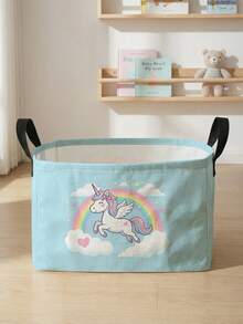 1 pieza Caja de almacenamiento plegable de gran capacidad, cesta de almacenamiento con tapa con estampado de poni y asa, contenedor de almacenamiento multiusos para guardería, dormitorio, ropa de bebé, debajo de la cama, juguetes - Multicolor - Ver 14