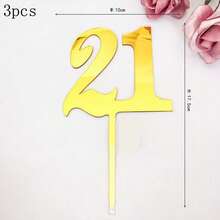 1pc/3pcs Minimalist Gold Acrylic Number 18 21 30 40 50 60 Anniversary Birthday Party Cake Topper - Multicolor - View 15