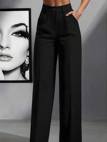 de cintura alta con pliegues, aptos para el trabajo y el uso casual, primavera/verano - Negro - Ver 10