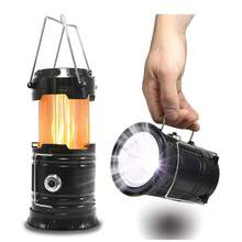Solar-Powered Camping Lantern With White Light + Flame, 3-In-1 Handheld Flashlight, USB Rechargeable Lamp - Dorado - View 6