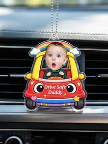 Pingente personalizado para carro com foto de bebê (1 unidade), decoração personalizada em acrílico para espelho retrovisor, presente de Dia dos Pais para pai, marido ou namorado, presente de para novos motoristas, acessório fofo de desenho animado para pendurar em carro ou . - Multicolorido - Ver 11