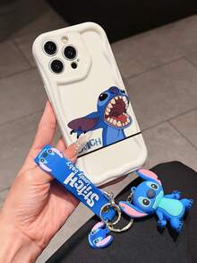 Disney Has Authorized, Phone Case - Chain Set, The Stitch Lilo & Stitch Phone Case Plus A Silicone 3D Or Fluffy Style Stitch Bracelet With Metallic Ring Removable Bracelet, Stitch And Angel Pattern, Compatible With Iphone 17/16/15/14/13/12/11/XS/XR/X Plus Pro Max, Wavy Design Phone Case For Girl, A Stylish Cartoon Summer Phone Case, The Perfect Gift Choice, Phone Protection, Durable Phone Cover, Great Gift For Friends And Family - 白色款式A - 查看 2