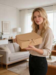 5pcs/1pc Gift Box Set With Ribbon, Wedding Season Gift Packaging Box, Gift For Lover, Friend, Surprise Gift Box, Suitable For Birthday, Party, Holiday, Valentine's Day - Brown + Brown Ribbon - View 7
