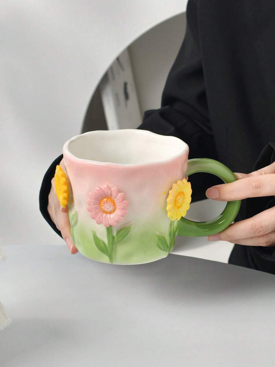 1pc New 3D Sunflower Ceramic Mug, Breakfast Milk Cup, Latte Coffee Cup, Suitable For Home, Cafe, Photography, Valentine's Day Gift Set, Mother's Day, Thanksgiving, Gift For Family And Friends