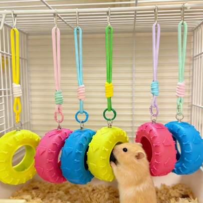 1 chiếc võng và xích đu hình lốp xe bền chắc, thích hợp cho chuột hamster - Dây xích có thể tháo rời, đồ chơi leo trèo cho lồng, tuyệt vời cho chuột hamster, sóc và các thú cưng nhỏ.