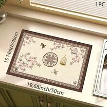 1pc Vintage Print Pattern Absorbent Mat/Drying Mat For Coffee Maker, Tableware - Absorbent Polyester Desktop Protective Mat With Rubber Anti-Slip Pad, For Kitchen Counter Decor, Home Bar And Dining Table - Multicolor - View 6