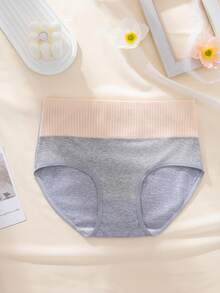 6pcs/Pack Solid Color Comfortable Minimalist Casual Knit Fabric Women's Underwear, Ribbed Contrast Color Design, Cotton Briefs, High Waist Shapewear Shorts - Multicolor - View 5