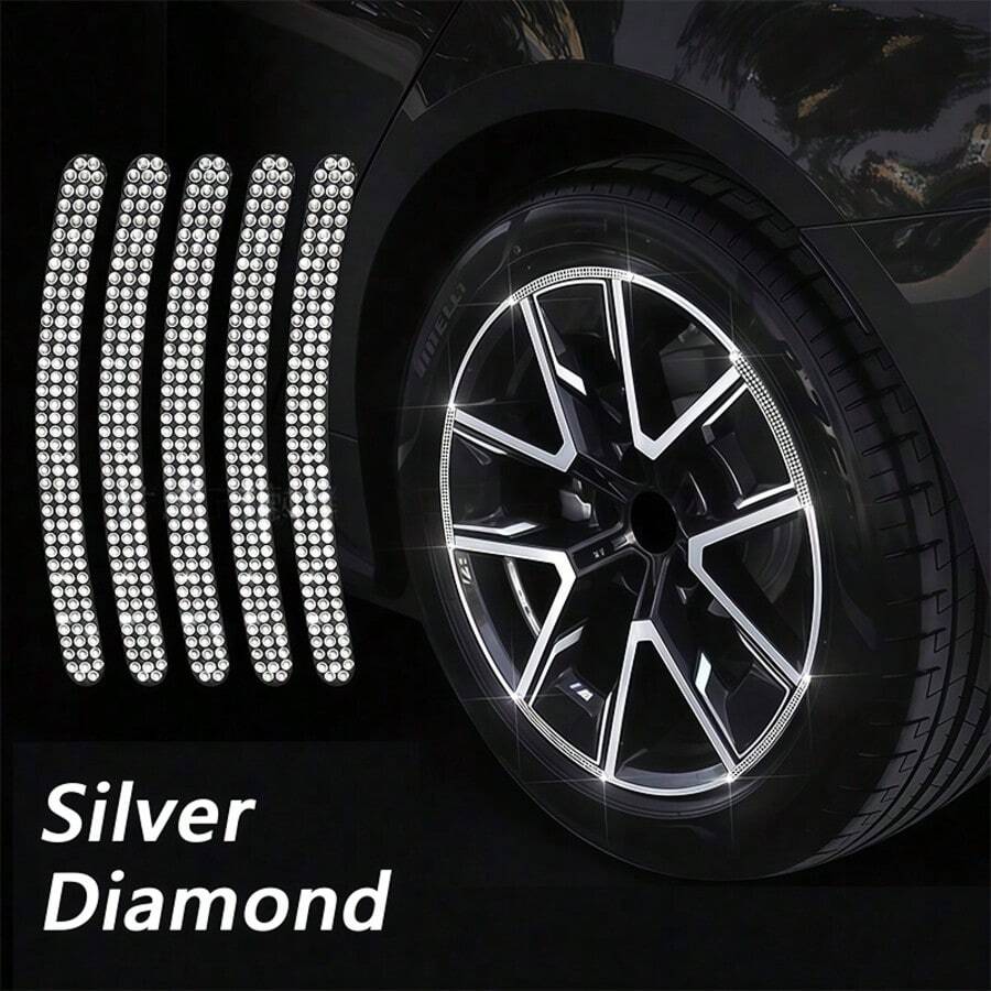 5pcs Universal Diamond Wheel Hub Warning Stickers, Shiny Rhinestone Design, Clear Warning Stripes, Suitable For Cars, Motorcycles, Tricycles, Bicycles, Beautify Vehicle While Ensuring Travel Safety - 5PC Diamond-encrusted Wheel Stickers - View 1