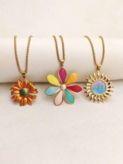 1 pieza Collar con colgante de girasol chapado en oro de 18K de acero inoxidable, unisex, adecuado para vacaciones en la playa, nicho de lujo, moda versátil