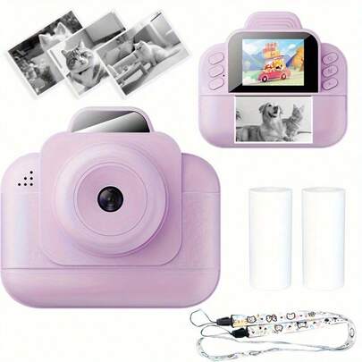 1 pieza Cámara impresora de fotos instantáneas HD 1080P, incluye 3 rollos de papel fotográfico, cordón, batería de gran capacidad de 1300mAh, carga USB, con capacidades de fotografía, grabación de video, juegos, reproducción de música, impresora de fotos instantáneas portátil, regalo exquisito para familiares y amigos