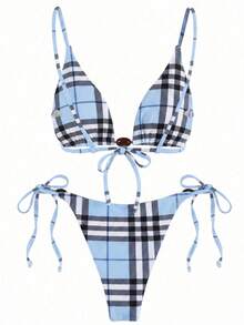 Women's Striped Print Bikini Set For Beach Vacation Summer - Multicolor - View 6