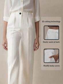 Pantalones holgados de cintura alta con pliegues, aptos para el trabajo y el uso casual, negro para primavera/verano - Blanco - Ver 7