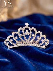 1pc Fashionable Modern Sparkling Full Rhinestone Elegant Shiny Crown Hair Clip, Suitable As Gift For Friends And Family For Parties, Festivals, And Daily Wear - Silver - View 1