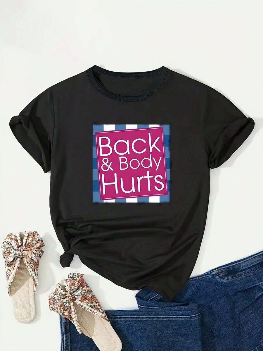 Camiseta holgada de mujer con estampado de letras - Negro - Ver 1