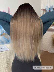 3pcs Black & Brown 22-Inch Straight Hair Clip Extensions, 3pcs Gold Fluffy Tangle-Free Wavy Hair Clip Extensions In Silver, Deep Brown, White & Gray - Blonde Ombre - View 3