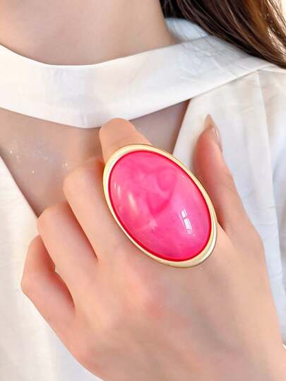 1 pieza Anillo ajustable de metal ovalado y resina, estilo europeo y americano, anillo de nudillo personalizado de moda para mujeres, niñas, viajes, bodas, fiestas, cumpleaños, regalo de Navidad 2026