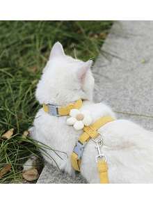 1件装猫咪胸带及牵引绳套装，防逃脱可调节猫咪胸带，适用于大、中、小型猫狗，可爱花朵图案，轻便柔软，宠物安全胸带 - 彩色 - 查看 7