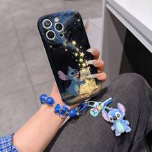 Disney Has Authorized, Phone Case - Chain Set, The Stitch Lilo & Stitch Phone Case Plus A Silicone 3D Or Fluffy Style Stitch Bracelet With Metallic Ring Removable Bracelet, Stitch And Angel Pattern, Compatible With Iphone 17/16/15/14/13/12/11/XS/XR/X Plus Pro Max, Wavy Design Phone Case For Girl, A Stylish Cartoon Summer Phone Case, The Perfect Gift Choice, Phone Protection, Durable Phone Cover, Great Gift For Friends And Family - 白色款式B - 查看 1