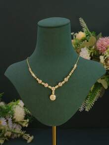 5pcs 18K Gold Plated Elegant Series Jewelry Set, Handset White Cubic Zirconia Water Drop Pendant Design Including Necklace, Bracelet, Earrings, Ring, Suitable For Daily Wear And Parties, Mother's Day Gift - White - View 5