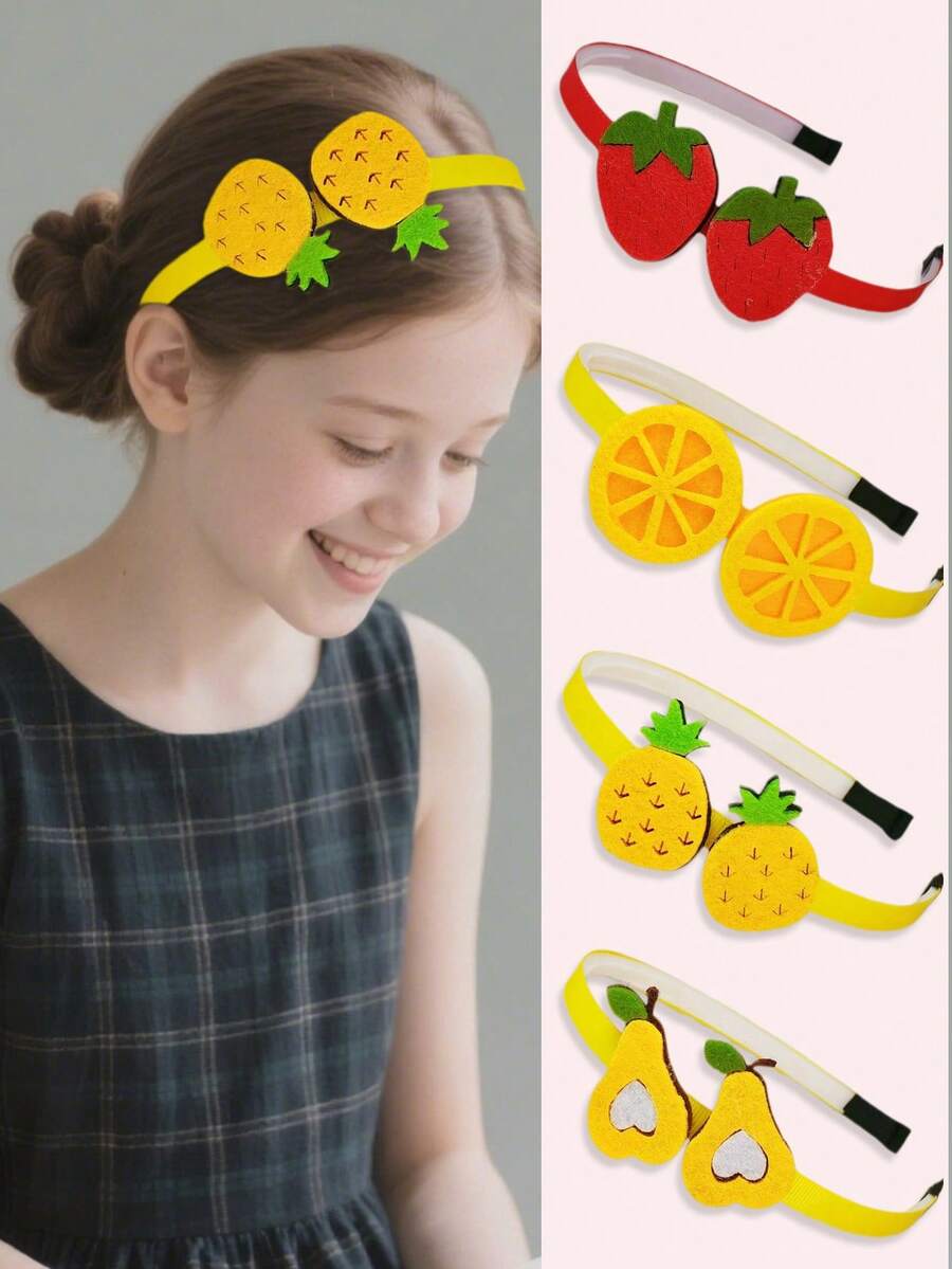 1个水果发箍 - 柔软毛毡3D橙子、草莓、菠萝发圈，防滑设计，适合派对和拍照（黄色、红色） - 彩色 - 查看 1