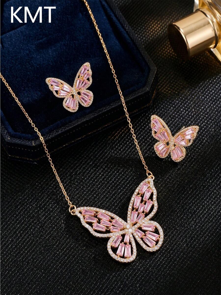 一套中东时尚新款精致蝴蝶锆石女士时尚首饰套装，适合日常派对佩戴 - 項鍊套裝 - 查看 1