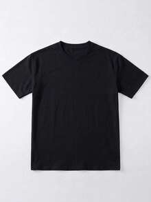 Women's Loose Crew Neck Short Sleeve T-Shirt, Solid Color All-Match Top, Soft & Breathable, Versatile For Daily Wear & Commute Casual Black Summer - Black - View 4