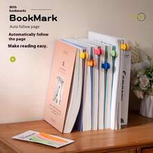 Marcador de libro de silicona suave con seguimiento automático, soporte de bolígrafo con diseño minimalista, rastreador de progreso de lectura, herramienta de lectura multifuncional para libros, notas y accesorios - Marcapáginas automáticos multicolor que siguen la página. - Ver 8