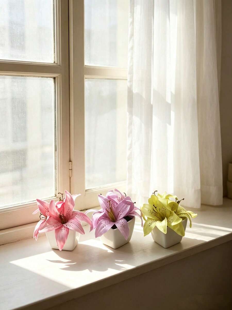 1/3/6pcs 3.94inch Artificial Mini Cymbidium Orchid Potted Plants, Miniature Fake Flower Decor For Home Living Room Coffee Table, Outdoor Garden Decoration - Multicolor - View 1