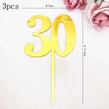 1pc/3pcs Minimalist Gold Acrylic Number 18 21 30 40 50 60 Anniversary Birthday Party Cake Topper - Multicolor - View 16