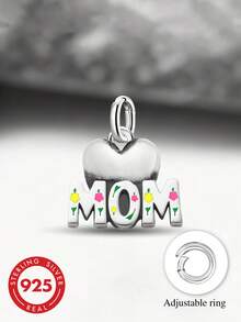 1pc 925 Sterling Silver Heart MOM Beaded DIY Bracelet, Exquisite Gift, Back To School Essential For Students, Backpack Accessory For Teenagers And College Students, Affordable Student Jewelry - Style 5 - View 1