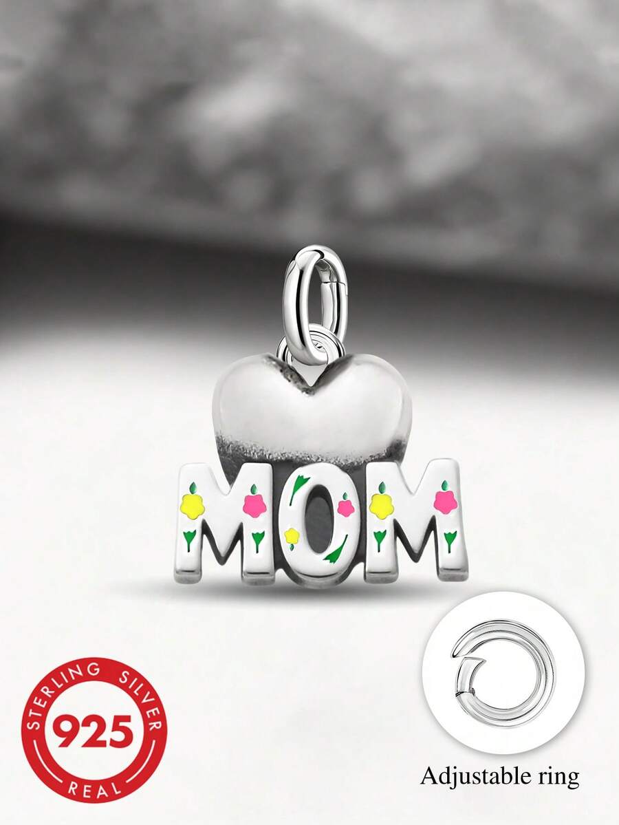1pc 925 Sterling Silver Heart MOM Beaded DIY Bracelet, Exquisite Gift, Back To School Essential For Students, Backpack Accessory For Teenagers And College Students, Affordable Student Jewelry - Style 5 - View 1