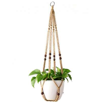 1pc Bead Detail Plant Hanger, Modern Fabric Hanging Planter Basket For Home MGFR