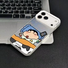Ốp điện thoại Crayon Shin-chan, với hình Shin-chan đang ngủ trong tư thế ngộ nghĩnh, phù hợp với iPhone 17 Pro, 12 Pro, 14 Pro Max, 16 Pro Max, IP17, 16 Plus, 15 Pro Max, IP16, 14 Plus, 15 Pro, IP14, 13 Pro Max, 17 Air, 12 và 11. Ốp bảo vệ hoạt hình dễ thương dành cho nữ, chống rơi vỡ. - trắng - Xem 2