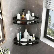 1 pieza/2 piezas Estantería de baño de metal triangular, cesta de ducha montada en la pared sin taladrar, estante de almacenamiento para baño/cocina, apto para champú, acondicionador, especias, artículos de tocador y cosméticos, diseño de drenaje perforado - Plateado - Ver 1