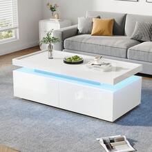 95*45*35cm Coffee Table / Modern Minimalist Table / Coffee Table With 2 Drawers / High-Gloss Sofa Table / Load Capacity 50 Kg / Suitable For Living Rooms, Offices And Apartments - White - View 8