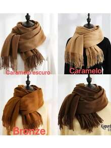 Casual Elegant Winter Scarf 150g With Fringes - Caramelo escuro - 查看 2
