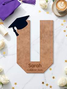 1 pieza Libro de mensajes de graduación de madera personalizado, texto personalizable, Clase de 2026, regalo para mujeres y hombres, decoración de escritorio para fiesta de graduación, accesorio fotográfico premium - Multicolor - Ver 9