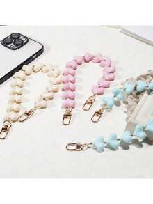Colorful Short Acrylic Heart-Shaped Phone Lanyard, Valentine's Day Heart Bead Phone Strap Accessory - Multicolor - View 1