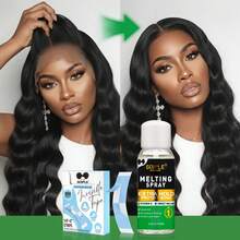 GOIPLE Lace Melting Spray & Invisible Tape Set, Extra Hold Residue-Free Spray With Vitamin E & Sweet Melon, 1/4"*5" Double-Sided Sweatproof Skin-Friendly Strips, Secure Hold For Lace Front Wigs Toupees Hair Extensions Daily Styling, Wig Application - 37pcs-A - 查看 5